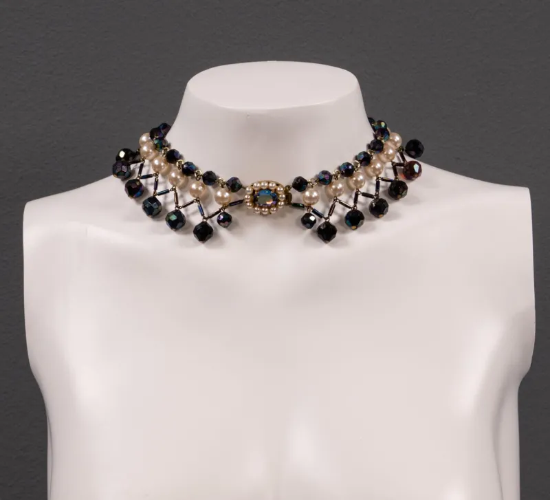 New Pamono Glass Bead Necklace with Colored Drops, France, 1960s