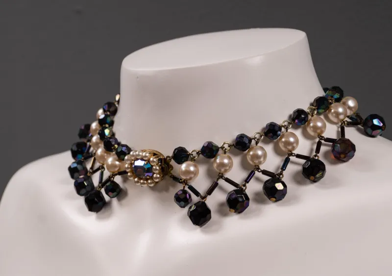 New Pamono Glass Bead Necklace with Colored Drops, France, 1960s