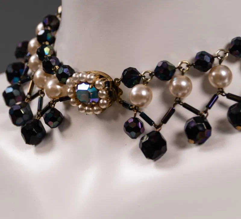 New Pamono Glass Bead Necklace with Colored Drops, France, 1960s