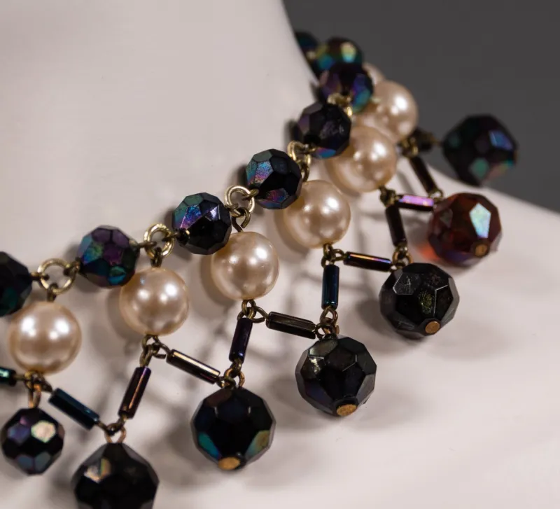 New Pamono Glass Bead Necklace with Colored Drops, France, 1960s