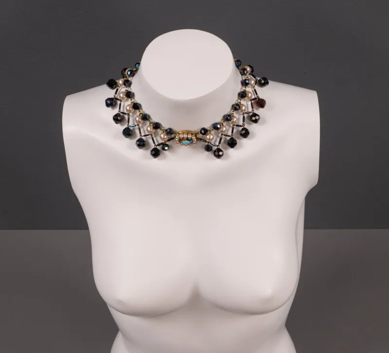 New Pamono Glass Bead Necklace with Colored Drops, France, 1960s