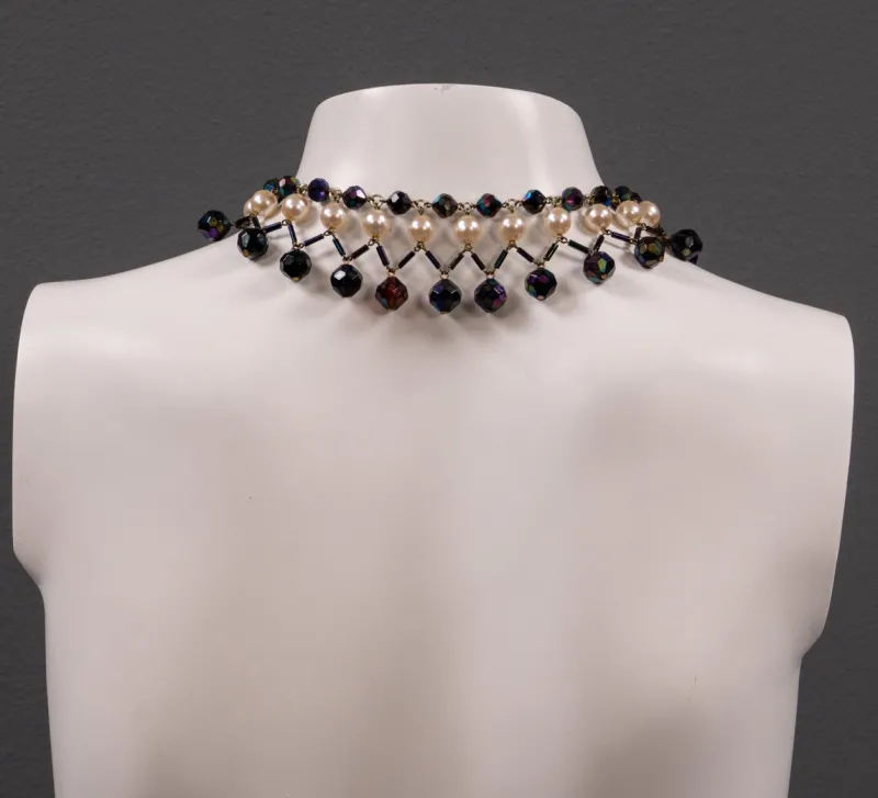 New Pamono Glass Bead Necklace with Colored Drops, France, 1960s