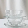 New Pamono Glass Cups and Saucers, France, Set of 8