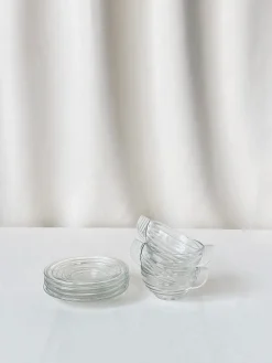 New Pamono Glass Cups and Saucers, France, Set of 8