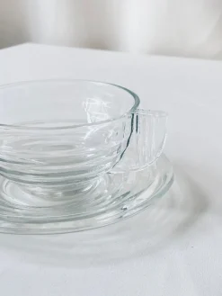 New Pamono Glass Cups and Saucers, France, Set of 8
