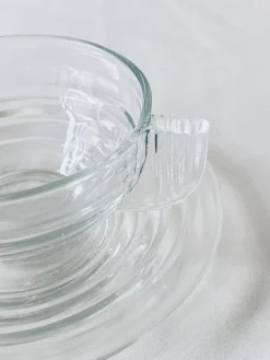 New Pamono Glass Cups and Saucers, France, Set of 8