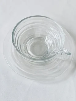 New Pamono Glass Cups and Saucers, France, Set of 8