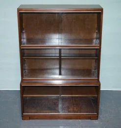 Clearance Pamono Glass Front 3-Tier Barrister Bookcase Cabinet from Minty of Oxford, 1930s