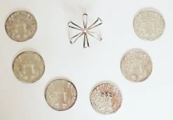 Pamono Glass Hamburg State Coat of Arms Coasters in Sterling Silver, 1960s, Set of 7> Dinnerware Accessories