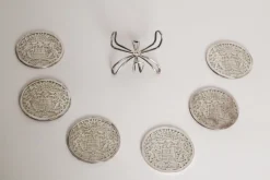 Pamono Glass Hamburg State Coat of Arms Coasters in Sterling Silver, 1960s, Set of 7><noscript><img width=