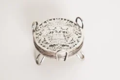 Pamono Glass Hamburg State Coat of Arms Coasters in Sterling Silver, 1960s, Set of 7><noscript><img width=