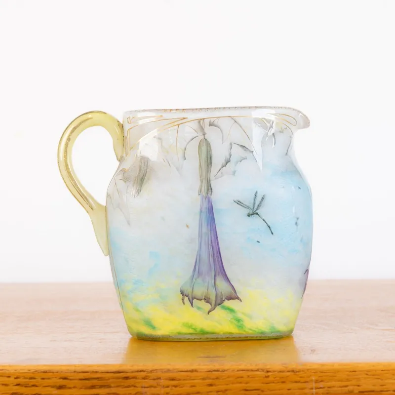 Online Pamono Glass Paste Pitcher Decorated with Daturas and Dragonflies by Jean Daum for Daum Nancy, 1889