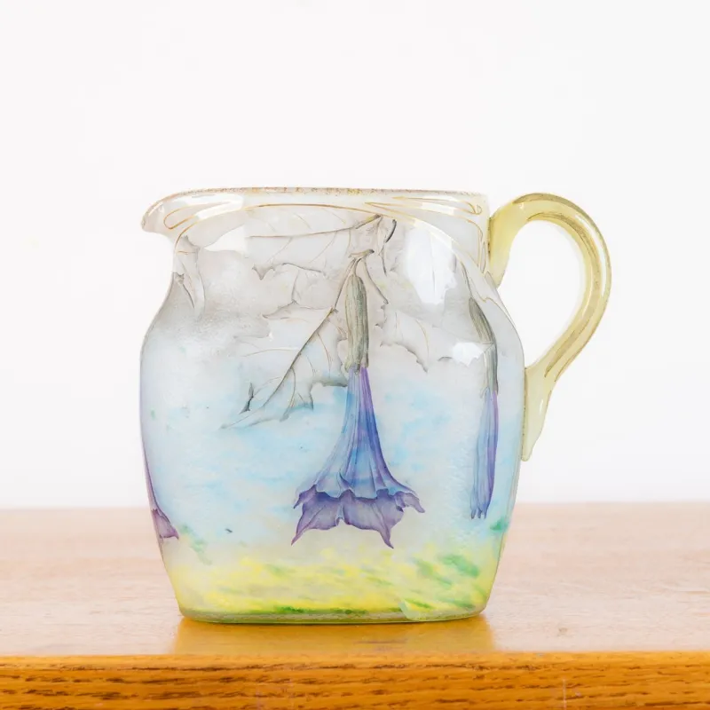 Online Pamono Glass Paste Pitcher Decorated with Daturas and Dragonflies by Jean Daum for Daum Nancy, 1889