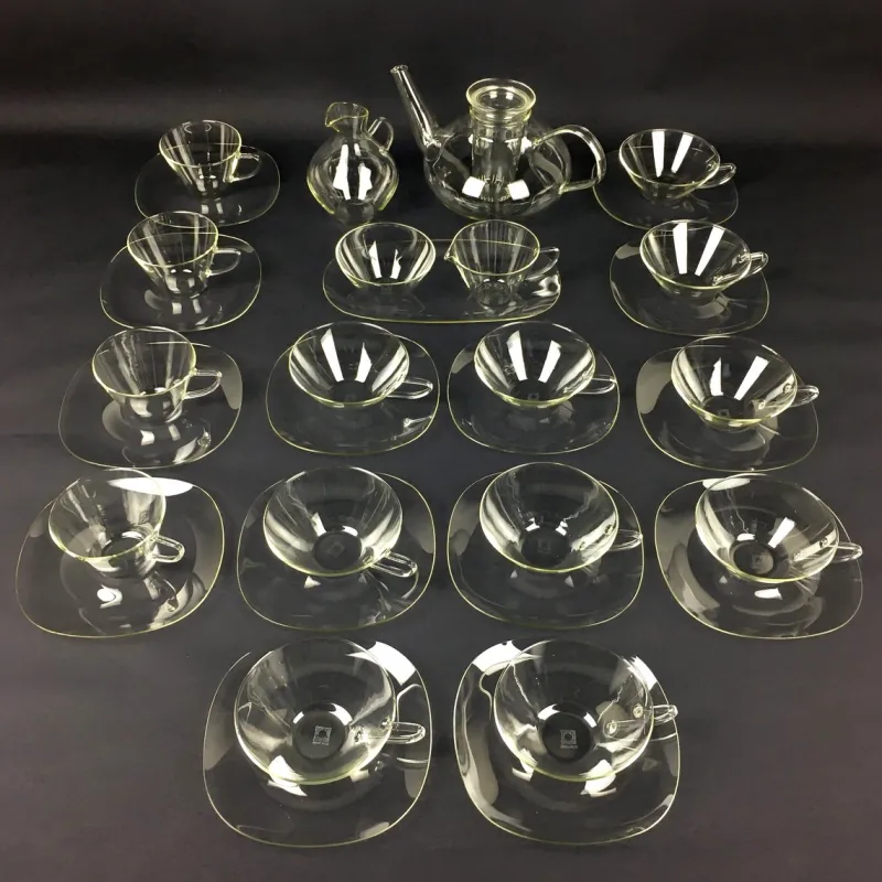 Pamono Glass Tea Service by Heinrich Löffelhardt for Schott & Gen. Mainz, 1955, Set of 17> Coffee & Tea Service