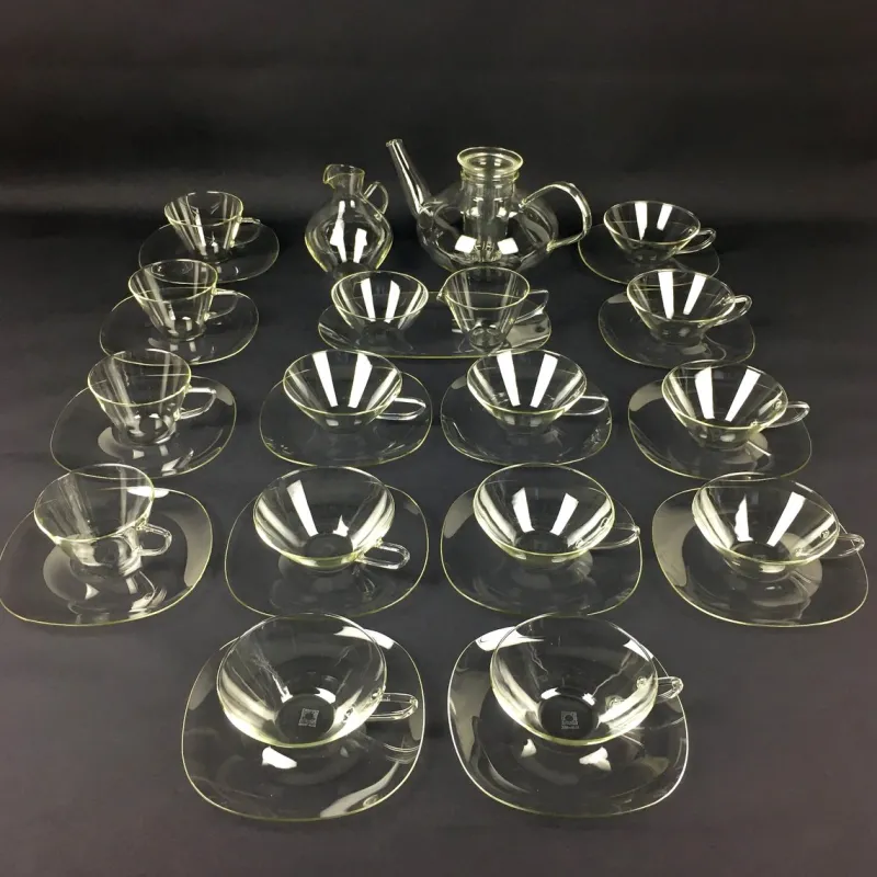 Pamono Glass Tea Service by Heinrich Löffelhardt for Schott & Gen. Mainz, 1955, Set of 17> Coffee & Tea Service
