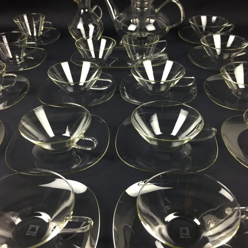 Pamono Glass Tea Service by Heinrich Löffelhardt for Schott & Gen. Mainz, 1955, Set of 17> Coffee & Tea Service