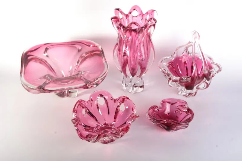 Sale Pamono Glass Vase and Bowl by Josef Hospodka for Sklarny Chribska, Czech, 1960s, Set of 5