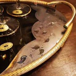 Pamono Glasses and Tray in Murano Glass with Hand-Decorated 24 Karat Gold Finishes from GN Murano, 1970s, Set of 7><noscript><img width=