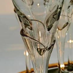 Pamono Glasses and Tray in Murano Glass with Hand-Decorated 24 Karat Gold Finishes from GN Murano, 1970s, Set of 7><noscript><img width=