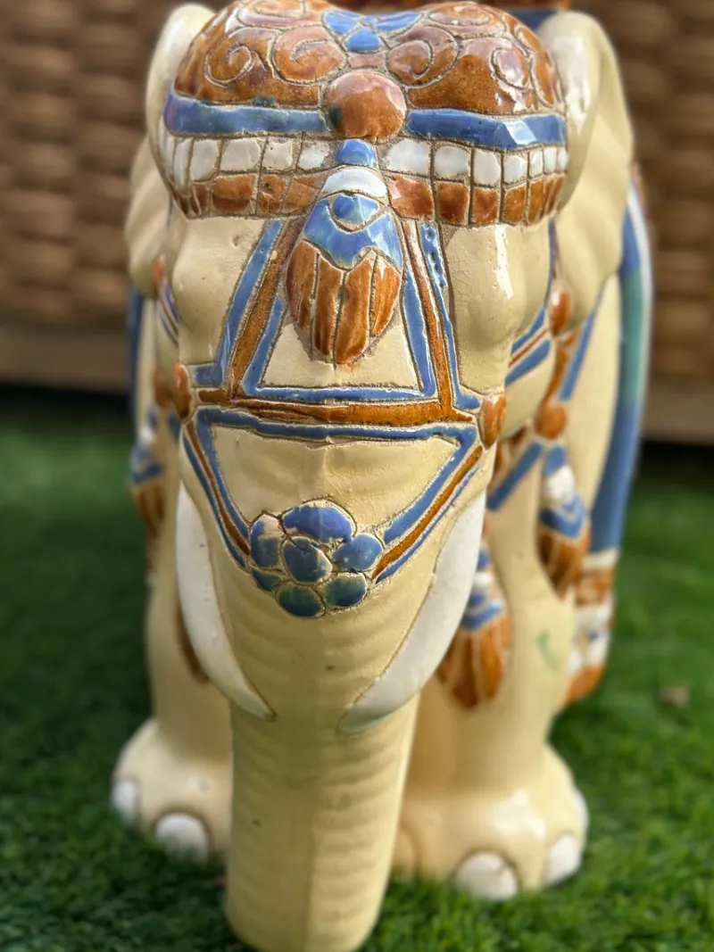 Pamono Glazed Ceramic Elephant, 1970s> Garden Accessories