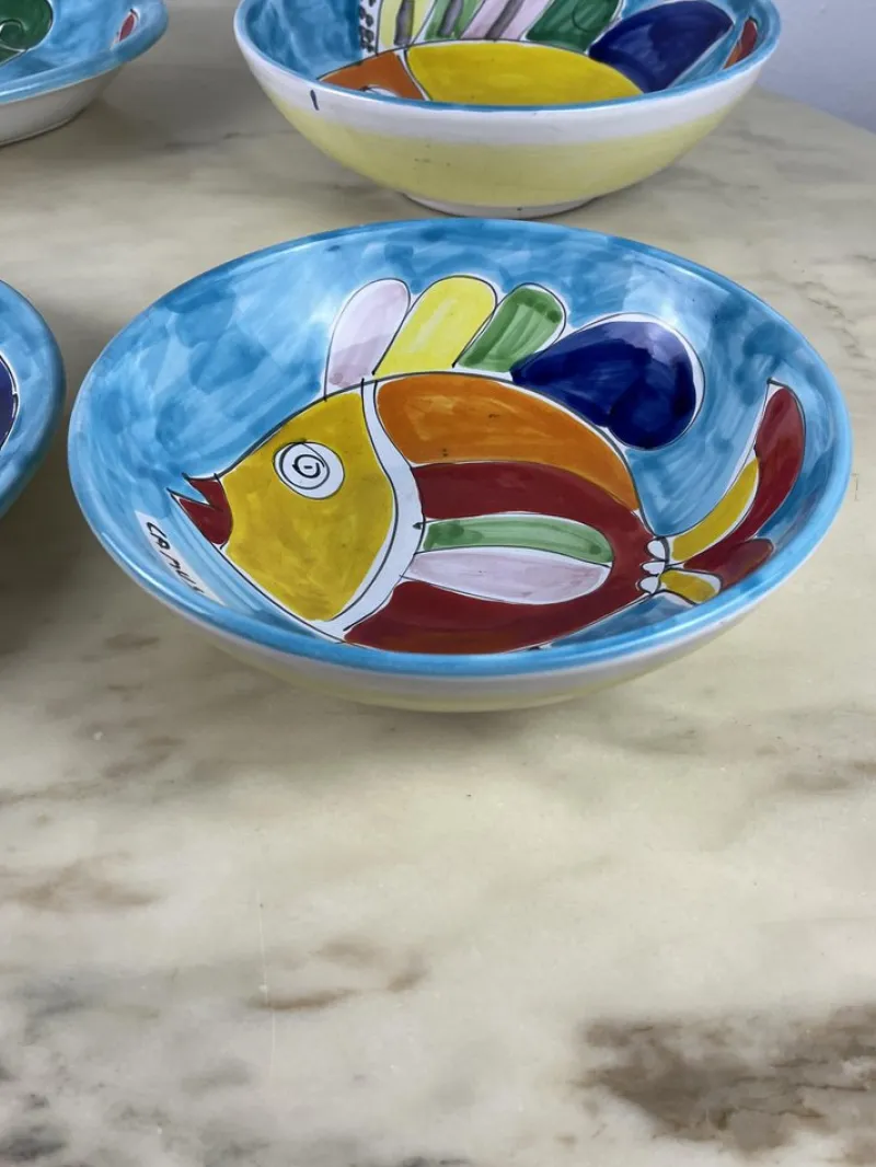 Pamono Glazed Ceramic Plates from La Musa, Italy, 1980s, Set of 4> Dinner Plates & Bowls