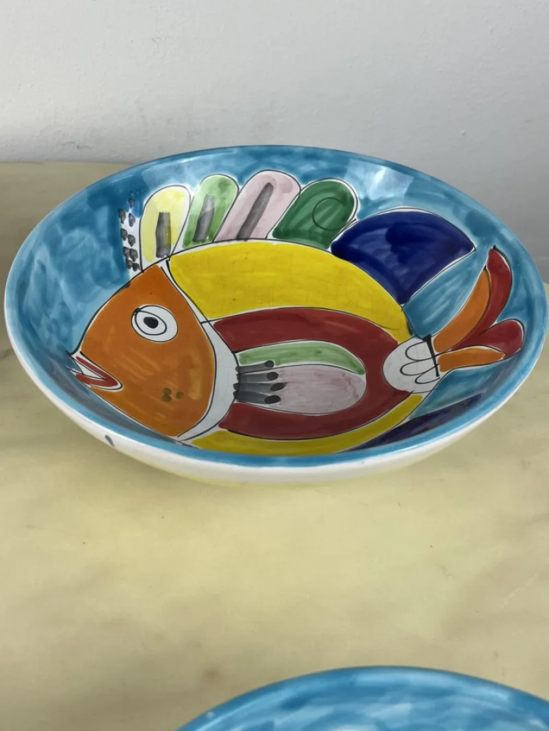 Pamono Glazed Ceramic Plates from La Musa, Italy, 1980s, Set of 4> Dinner Plates & Bowls