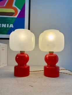 Sale Pamono Globes Bedside Lamps in Bright Red Glass, 1960, Set of 2