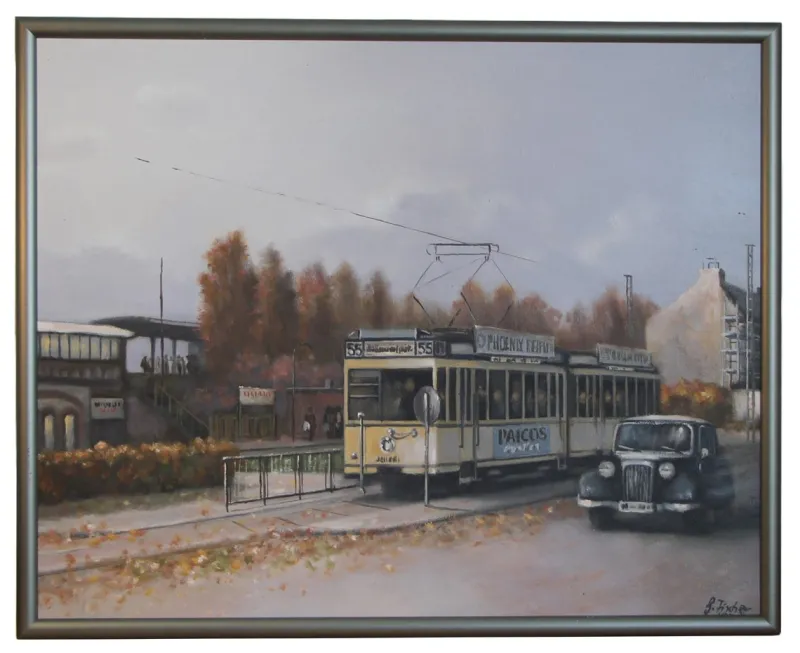 New Pamono Günter Fischer, Spandau West Station in Berlin, 20th Century, Oil on Canvas, Framed