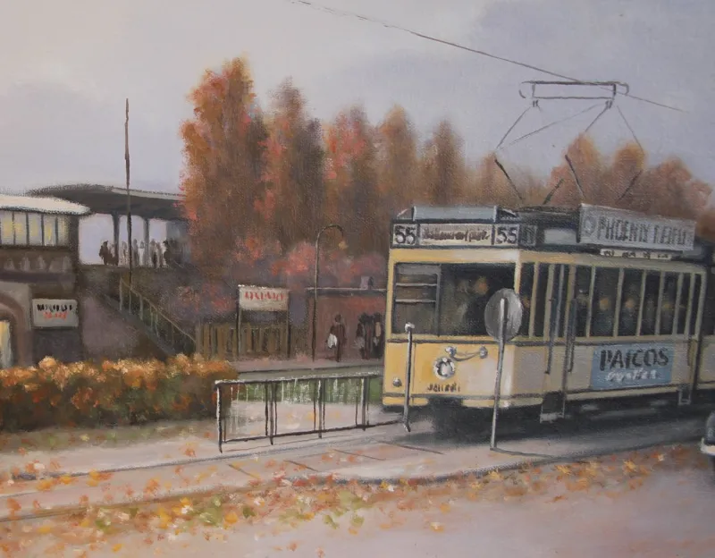 New Pamono Günter Fischer, Spandau West Station in Berlin, 20th Century, Oil on Canvas, Framed