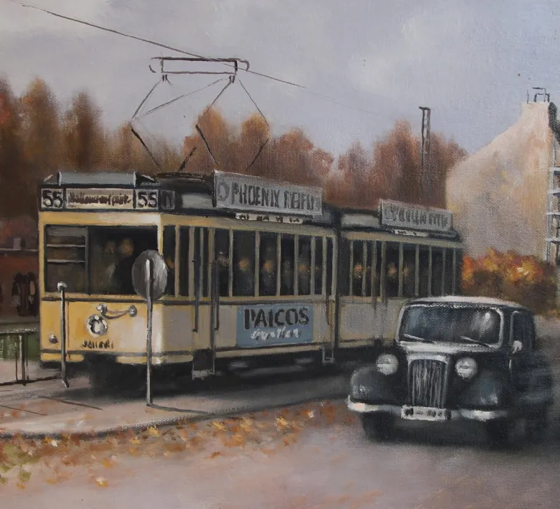 New Pamono Günter Fischer, Spandau West Station in Berlin, 20th Century, Oil on Canvas, Framed