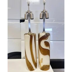 Pamono Gold and Amber Murano Glass Table Lamps by Simoeng, Set of 2> Table Lamps