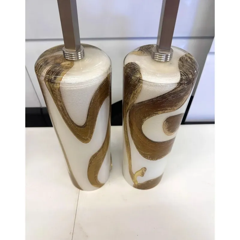 Pamono Gold and Amber Murano Glass Table Lamps by Simoeng, Set of 2> Table Lamps