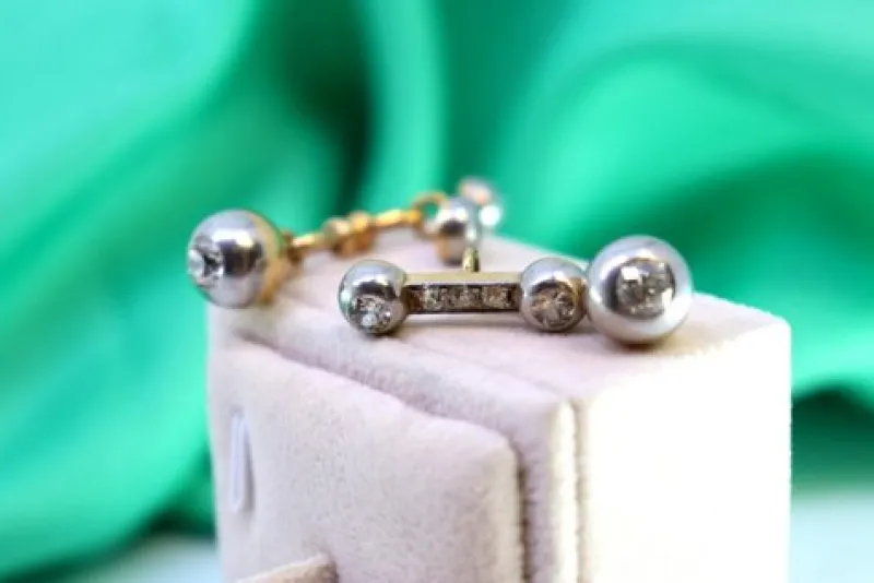 Pamono Gold and Platinum Cufflinks with Brilliant-Cut Diamonds, Set of 2> Cufflinks
