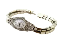 Pamono Gold and Platinum Watch with Cut-Out Case, Brilliant-Cut Diamonds and Double Parallel Bracelet> Watches