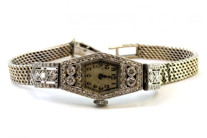 Sale Pamono Gold and Platinum Watch with Brilliant-Cut Diamonds