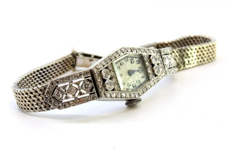 Sale Pamono Gold and Platinum Watch with Brilliant-Cut Diamonds