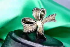 Clearance Pamono Gold and Silver Bow-Shaped Brooch with Diamond Flakes