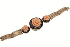 Hot Pamono Gold and Silver Bracelet with Rose Corals, Onyx and Diamond