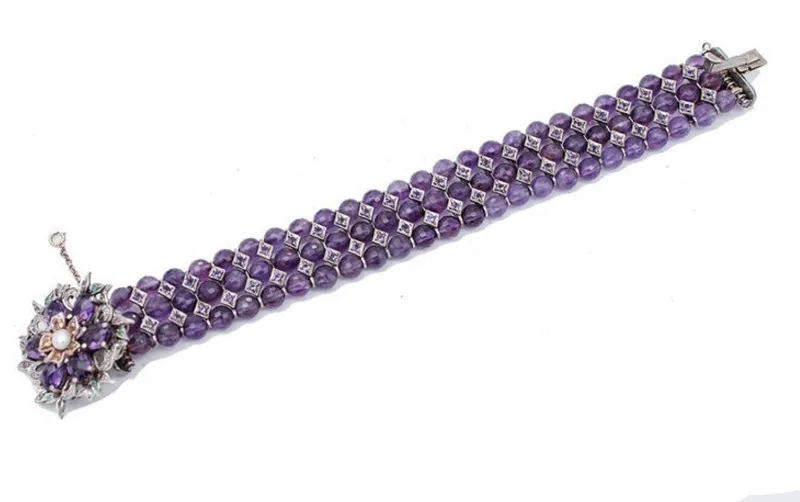 Outlet Pamono Gold and Silver Bracelet with Diamonds and Emeralds