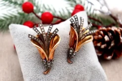 Outlet Pamono Gold and Silver Brooches with Diamond Chips, Set of 2