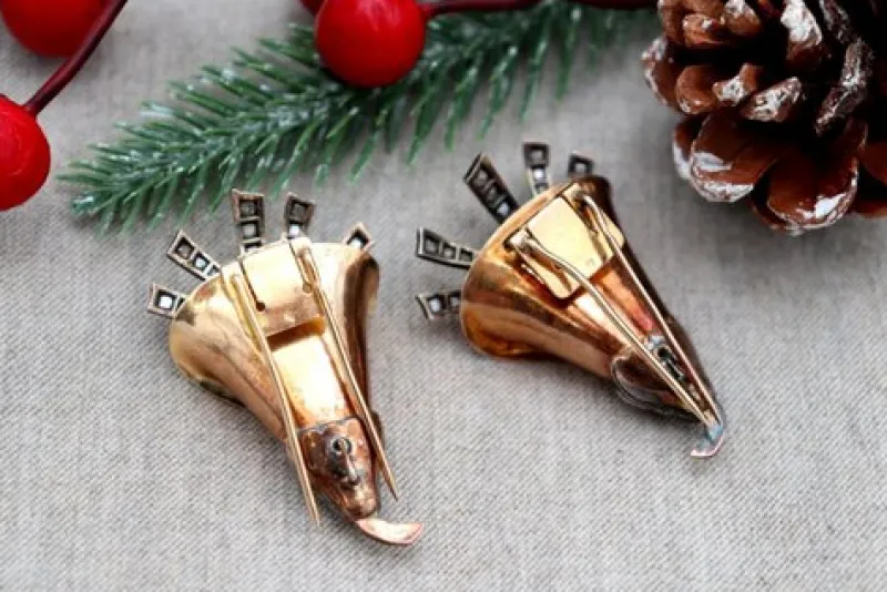 Outlet Pamono Gold and Silver Brooches with Diamond Chips, Set of 2