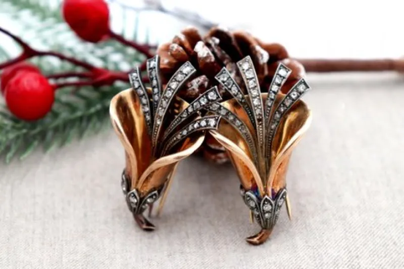 Outlet Pamono Gold and Silver Brooches with Diamond Chips, Set of 2