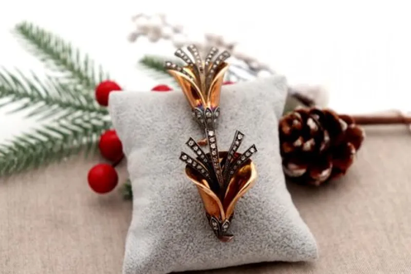Outlet Pamono Gold and Silver Brooches with Diamond Chips, Set of 2