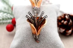 Outlet Pamono Gold and Silver Brooches with Diamond Chips, Set of 2