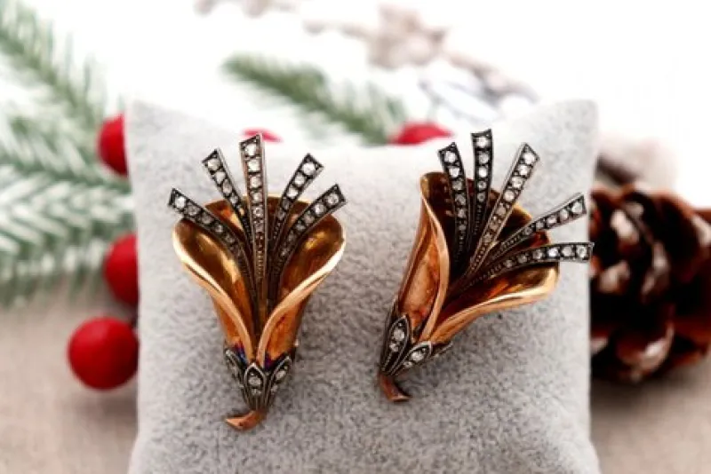 Outlet Pamono Gold and Silver Brooches with Diamond Chips, Set of 2