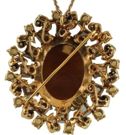 Pamono Gold and Silver Cameo Pendant or Brooch with Blue and Yellow Topazes and Diamonds><noscript><img width=