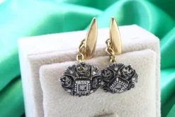 Sale Pamono Gold and Silver Cufflinks with Diamond Cutouts and Chips, Set of 2