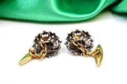 Sale Pamono Gold and Silver Cufflinks with Diamond Cutouts and Chips, Set of 2