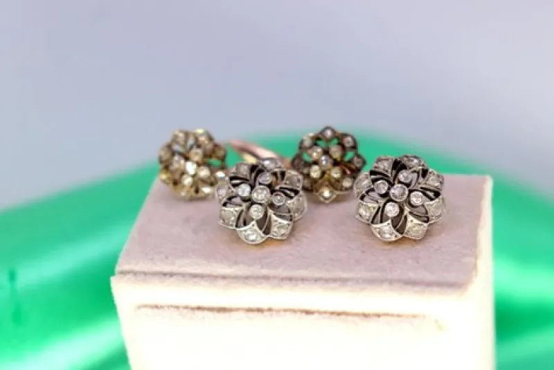 Pamono Gold and Silver Cufflinks with Diamond Chips, Set of 2> Cufflinks