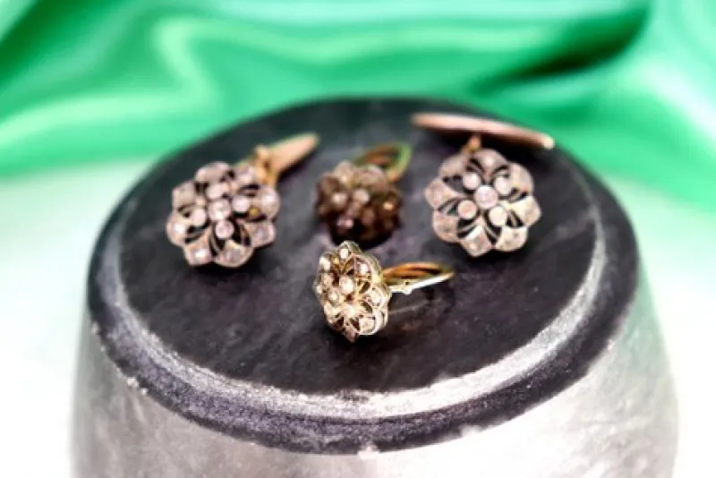 Pamono Gold and Silver Cufflinks with Diamond Chips, Set of 2> Cufflinks